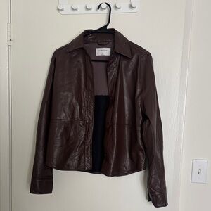 Aritzia Babaton Dark Brown Leather Pelli Shirt Jacket